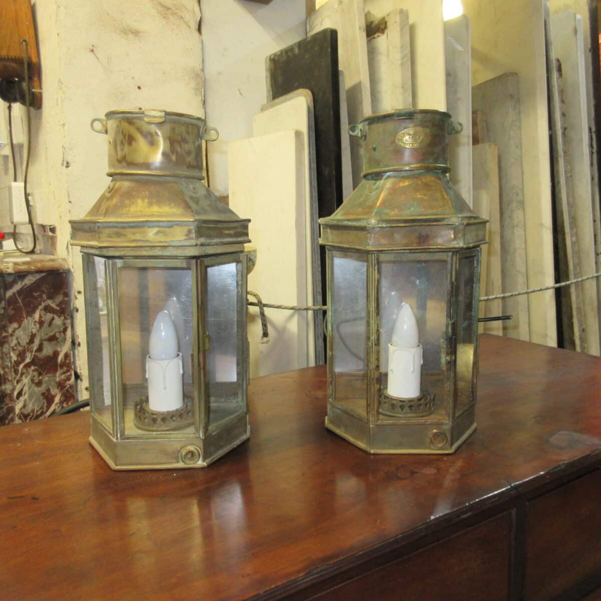 Pair of period brass wall lanterns