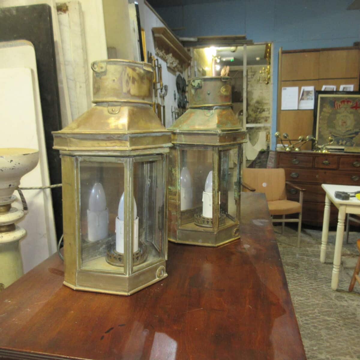 Pair of period brass wall lanterns